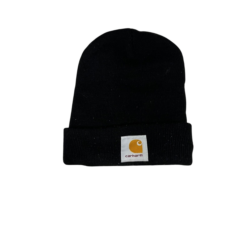 Carhartt Black Knit Beanie Watch Cap Hat with Logo Patch One Size Mens Womens